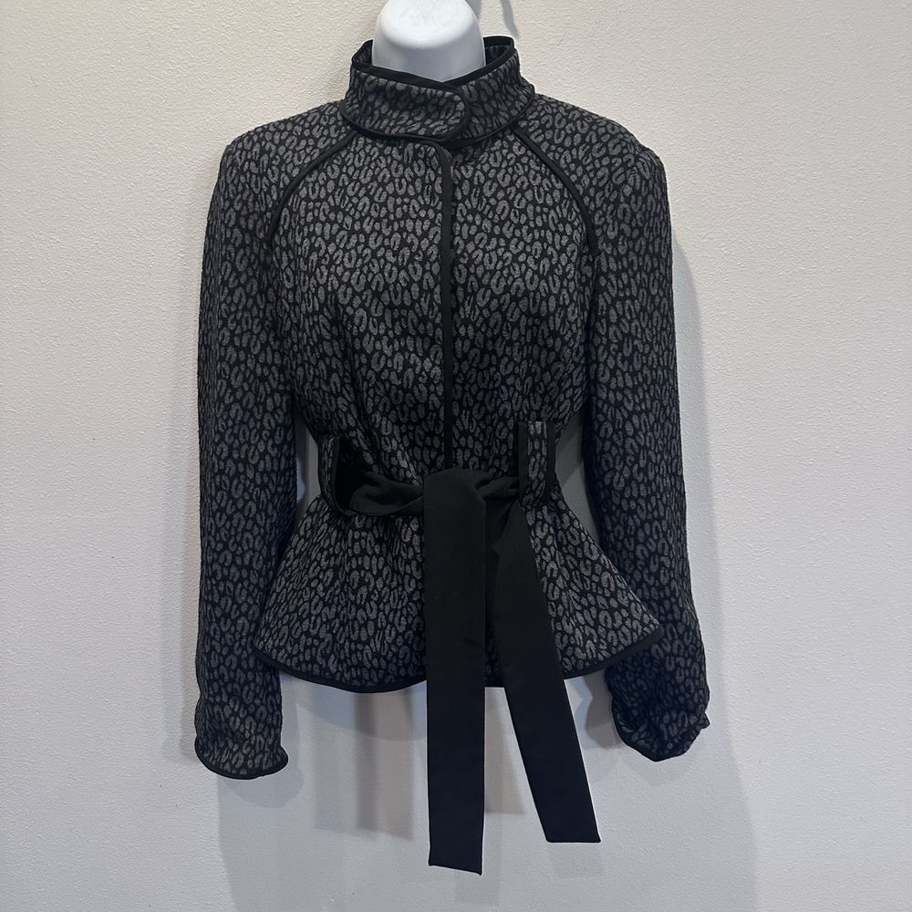 Sandro Women's Animal Print Jacket Size Small With Tie Waist Office Siren Career
